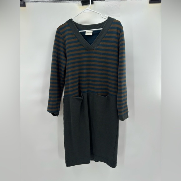 WRAP striped dress brown blue long sleeve size 8 - Picture 2 of 8